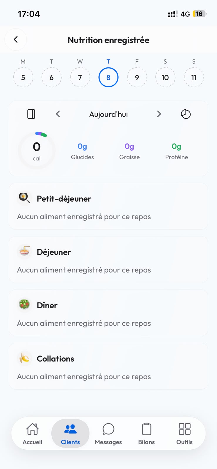 FitnScale mobile app: Nutrition records