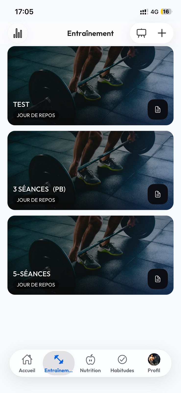 FitnScale mobile app: Training programs